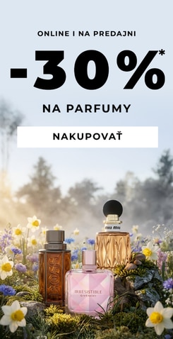 Výber značkových parfumov na kvetinovom pozadí, −30 % zľava online aj na predajni.
