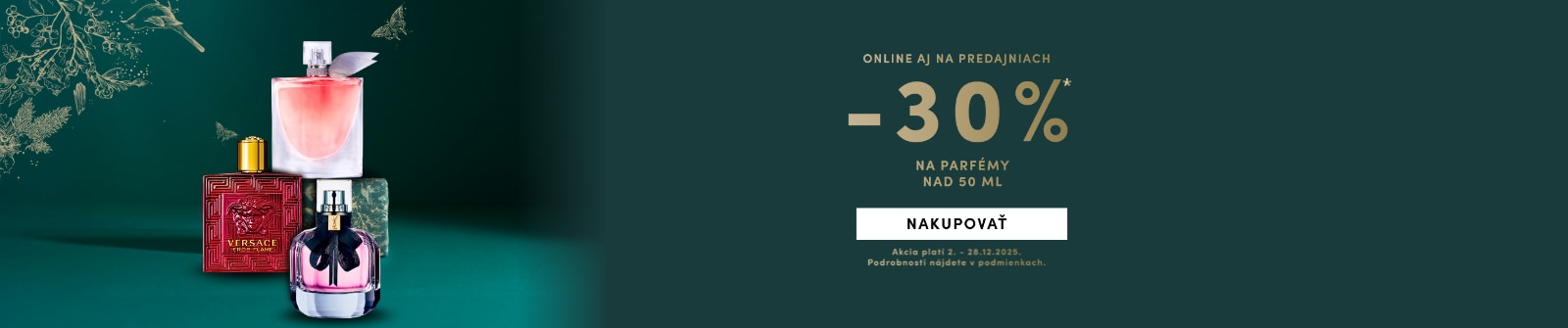 Zľava 30 % na parfémy nad 50 ml – Versace Eros Flame a ďalšie luxusné vône, akcia online aj v predajniach.