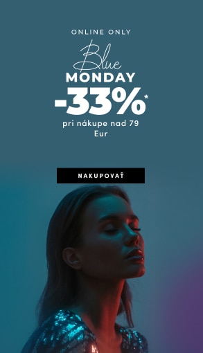 Blue Monday banner so zľavou 33 % pri nákupe nad 79 eur, dostupné iba online.