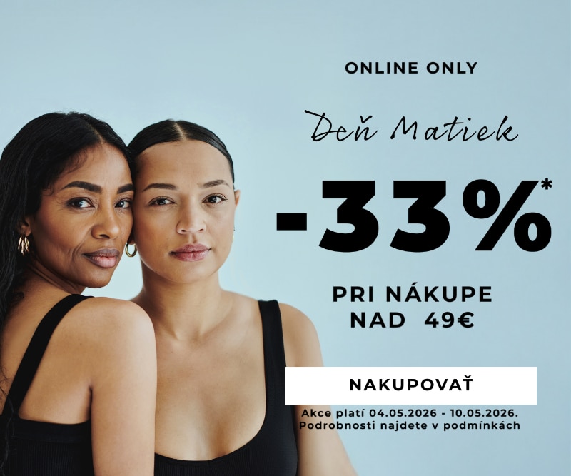 Dve osoby v čiernych tielkach pri online promo akcii –33 % na vybrané produkty pri nákupe nad 49 €.