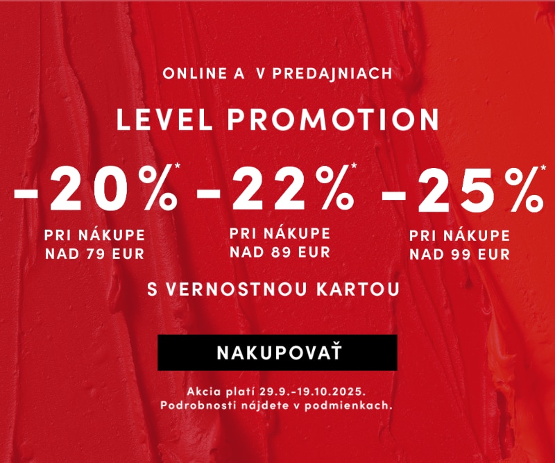 Level promo akcia: zľavy až 25 % s vernostnou kartou pri nákupe nad 79 €, platí od 29. 9. do 19. 10. 2025.