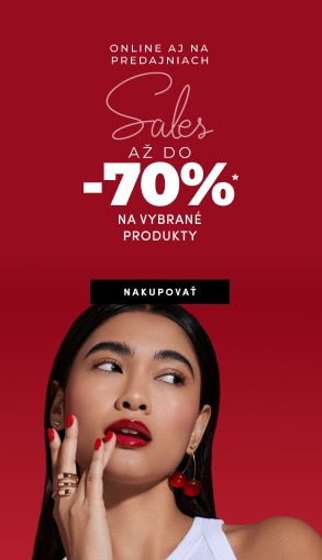 Výpredaj online a v predajniach: zľava až 70 % na vybrané produkty. Akcia platí od 05. 01. do 31. 01. 2026. Tlačidlo s textom ‚Nakupovať‘.