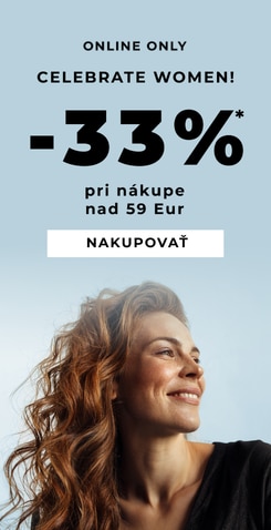 Reklamný banner Celebrate Women s online zľavou 33 % na beauty produkty pri nákupe nad 59 €.