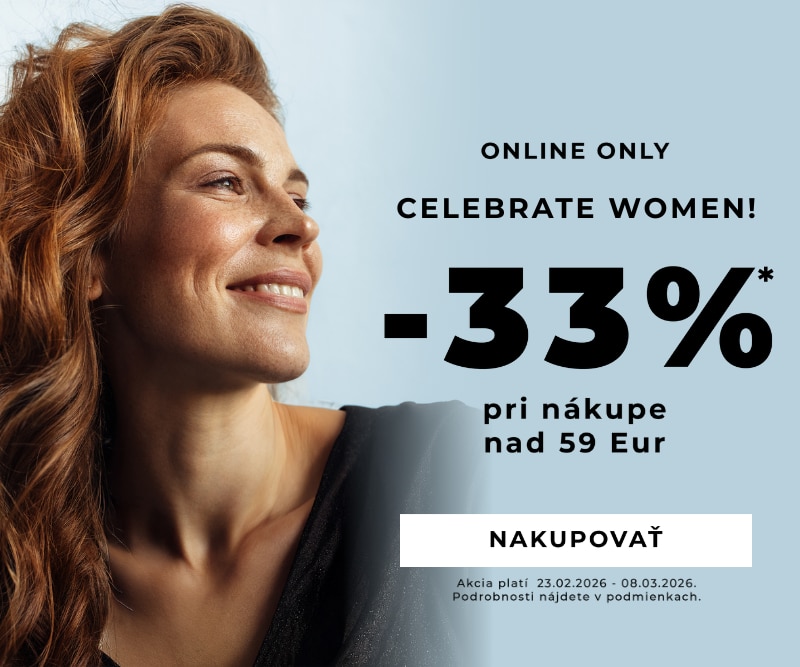 WK0926-2302-0803-OnlineOnly-V2-SK-800X667.png Reklamný banner Celebrate Women s online zľavou 33 % na beauty produkty pri nákupe nad 59 €.
