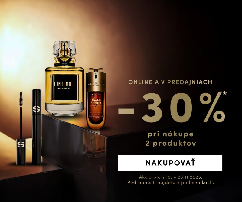 Parfum Givenchy L’Interdit, sérum Clarins Double Serum a riasenka Sisley so zľavou -30 % pri kúpe 2 produktov, dostupné online aj v predajniach.