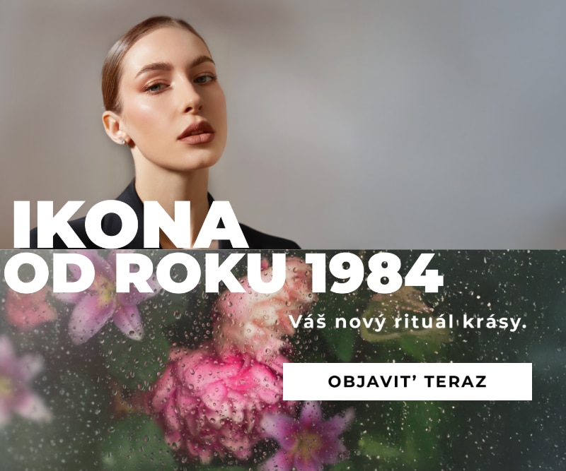 Ikonická značka krásy od roku 1984, kvetinový motív a výzva objaviť kozmetické produkty.
