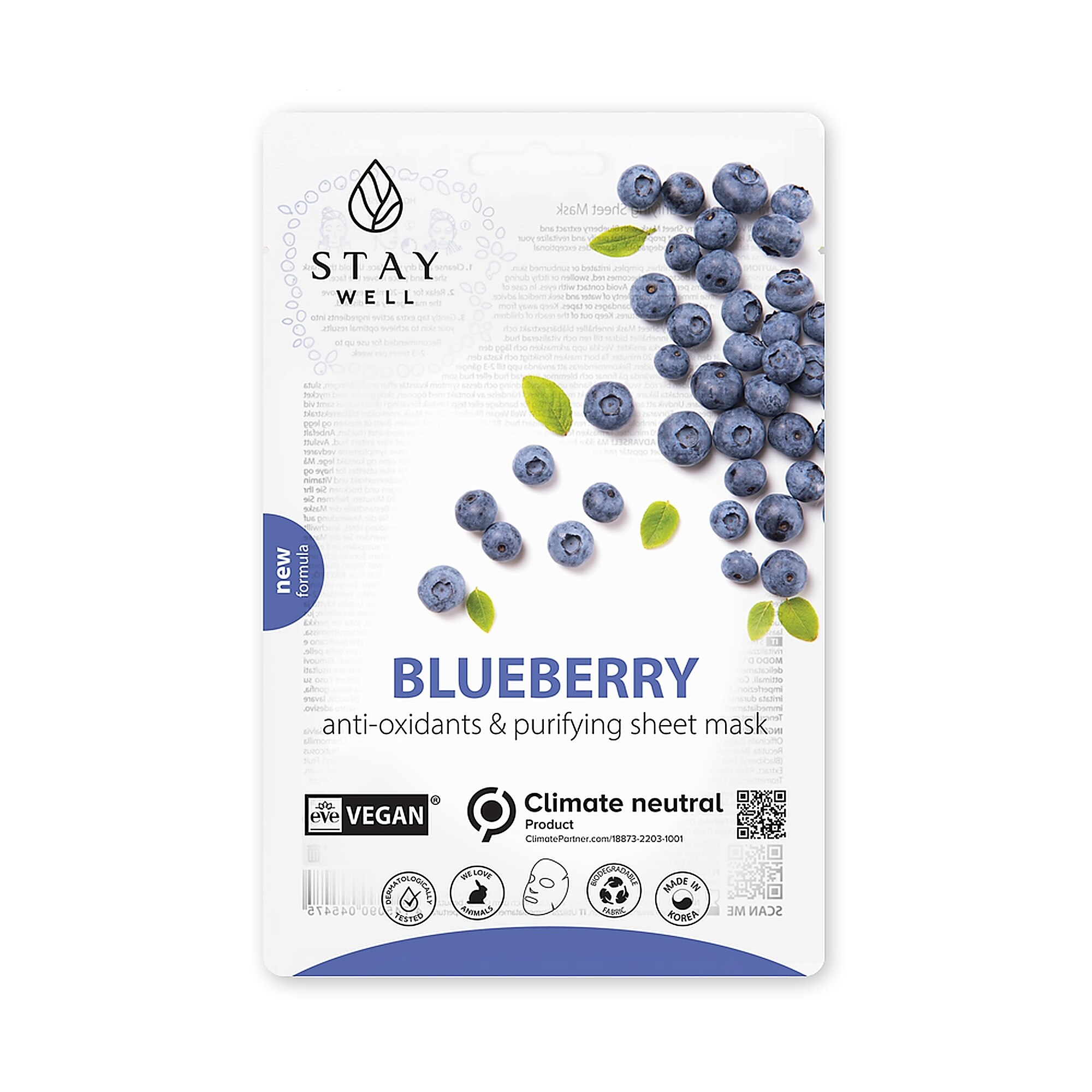 20 G STAY WELL VEGAN SHEET MASK BLUEBERRY Pleťová maska 1 of 2 Pleťová maska