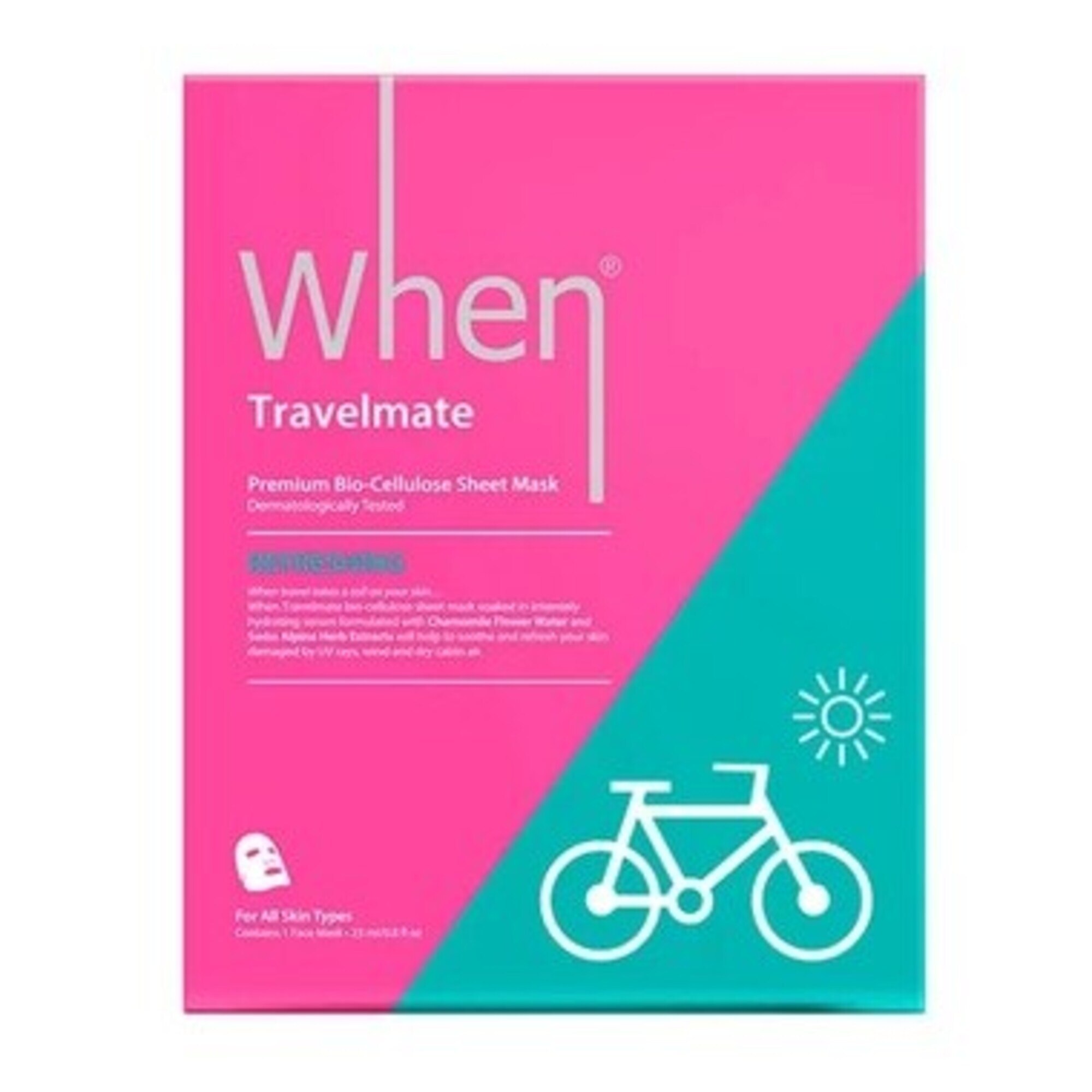 WHEN SIMPLY TRAVELMATE REFRESHING PREMIUM BIO-CELLULOSE SHEET MASK Upokojujúca a osviežujúca maska 1 of 1