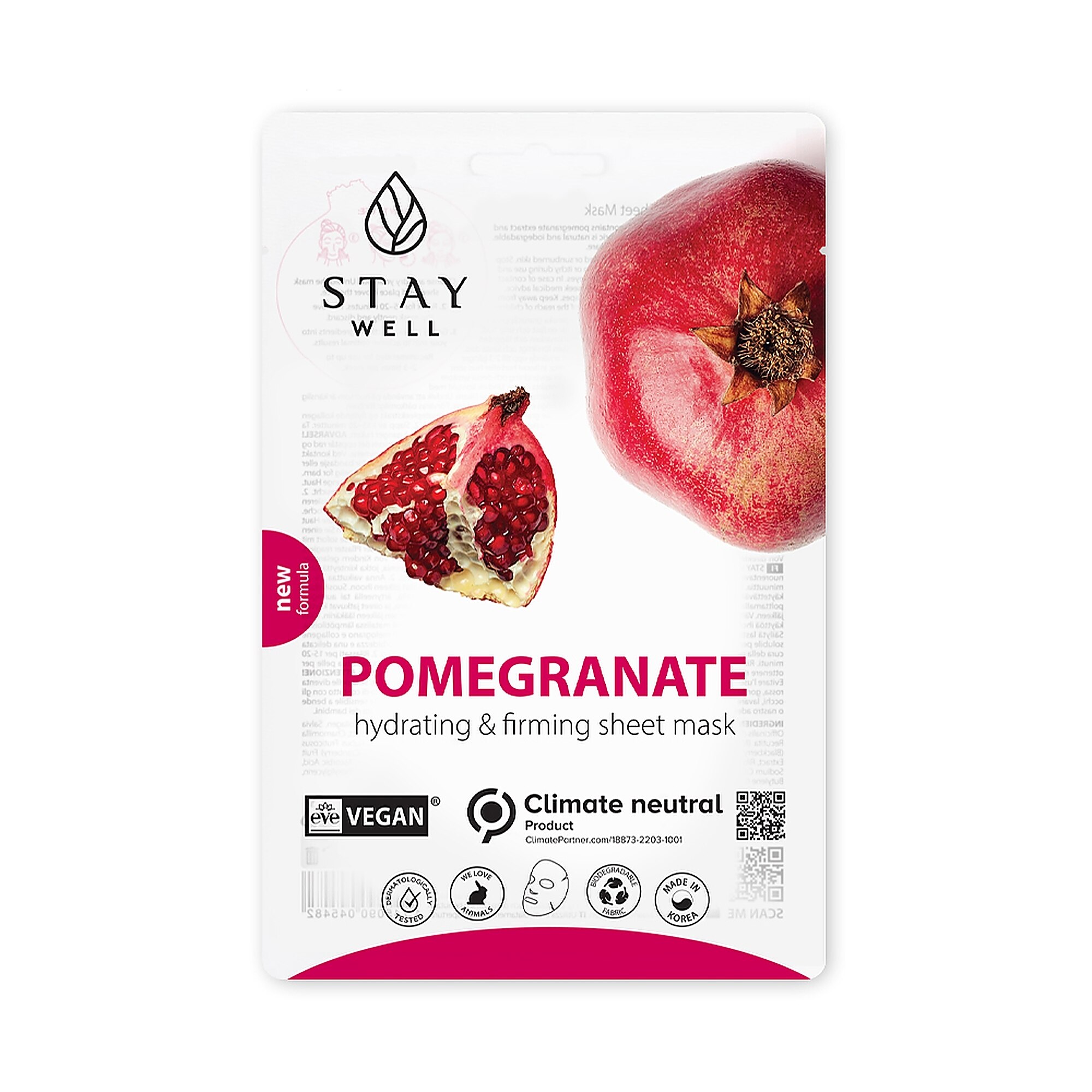 20 G STAY WELL VEGAN SHEET MASK POMEGRANATE Pleťová maska 1 of 2 Pleťová maska