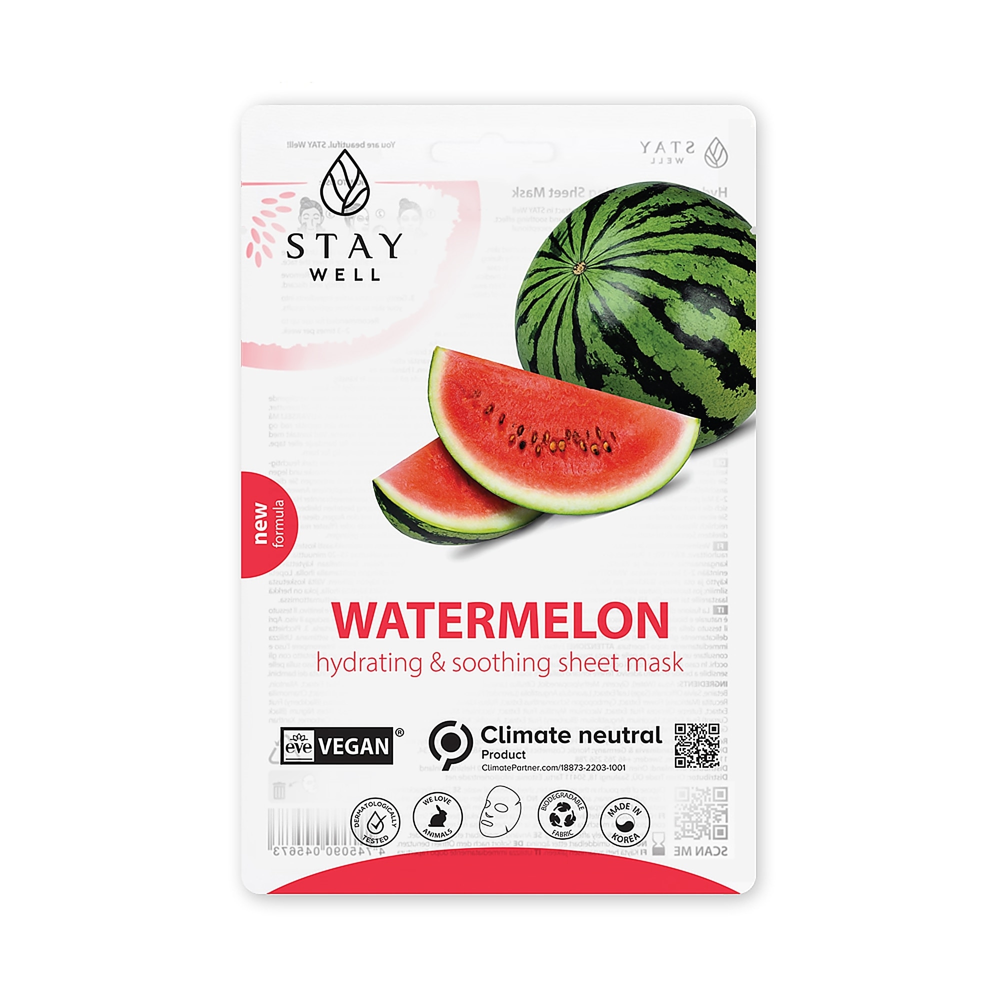 20 G STAY WELL VEGAN SHEET MASK WATERMELON Pleťová maska 1 of 1 Pleťová maska