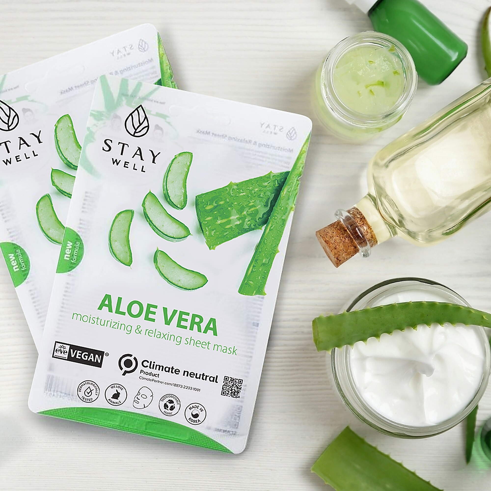20 G STAY WELL VEGAN SHEET MASK ALOE Pleťová maska 2 of 2 Pleťová maska
