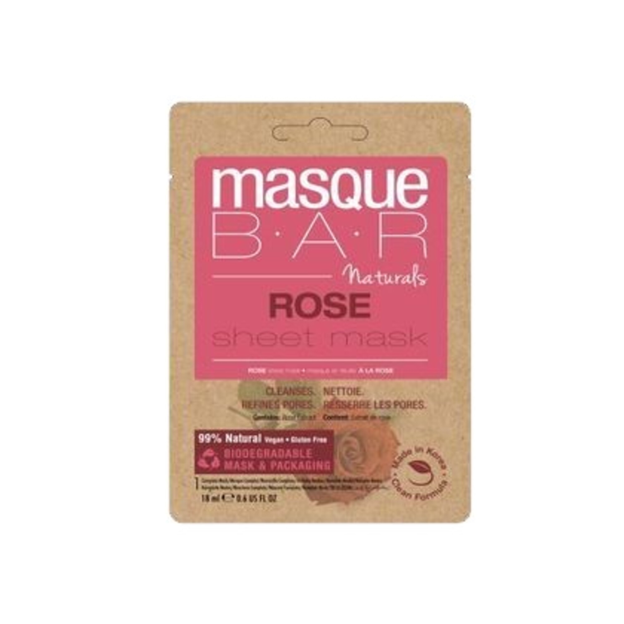 18 ML MASQUEBAR NATURALS ROSE SHEET MASK Rozjasňujúca maska na tvár 1 of 1