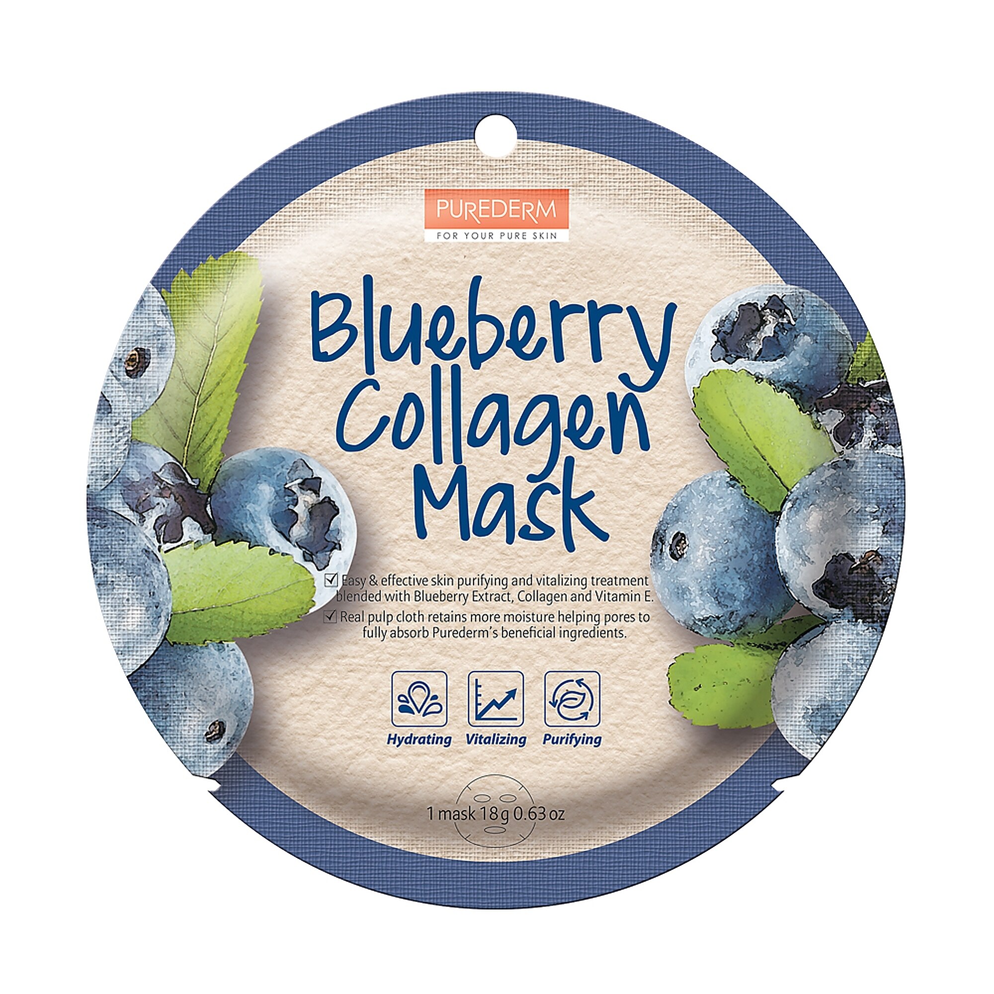 1 KS PUREDERM BLUEBERRY COLLAGEN MASK Kolagénová pleťová maska 1 of 1 Kolagénová pleťová maska