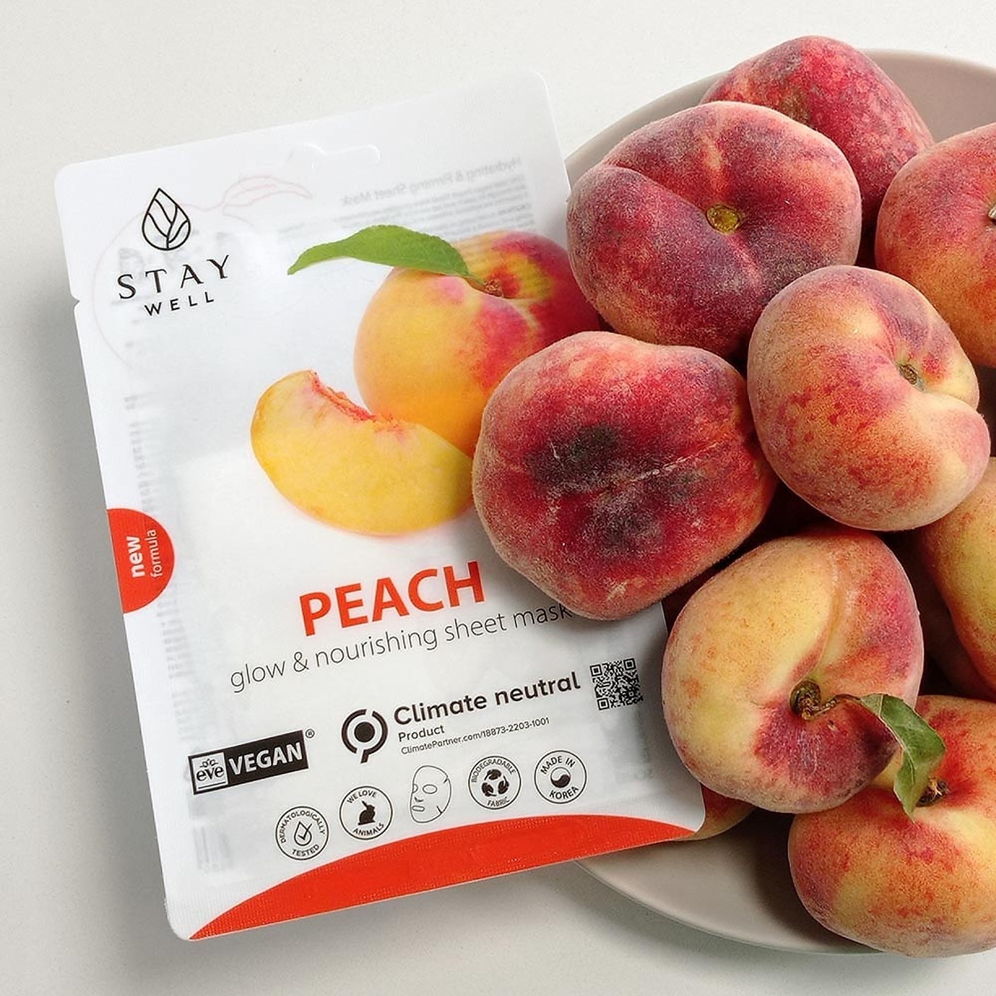 20 G STAY WELL VEGAN SHEET MASK PEACH Pleťová maska 2 of 2 Pleťová maska