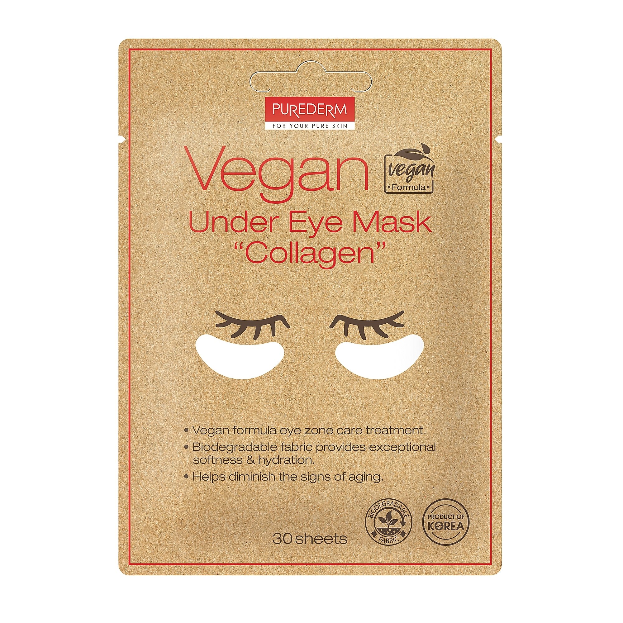 30 KS PUREDERM VEGAN COLLAGEN EYE MASK Vegánska pleťová maska 1 of 1 Vegánska pleťová maska