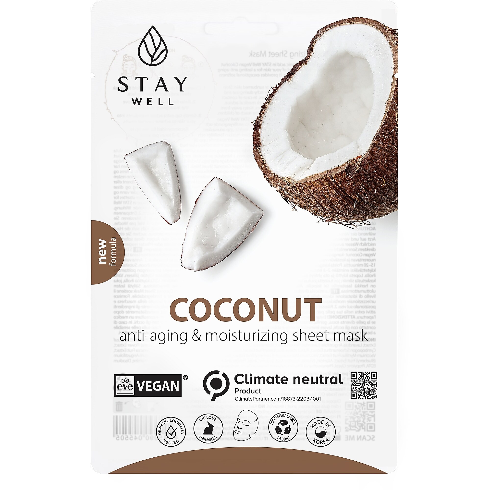 20 G STAY WELL VEGAN SHEET MASK COCONUT Pleťová maska 1 of 1 Pleťová maska