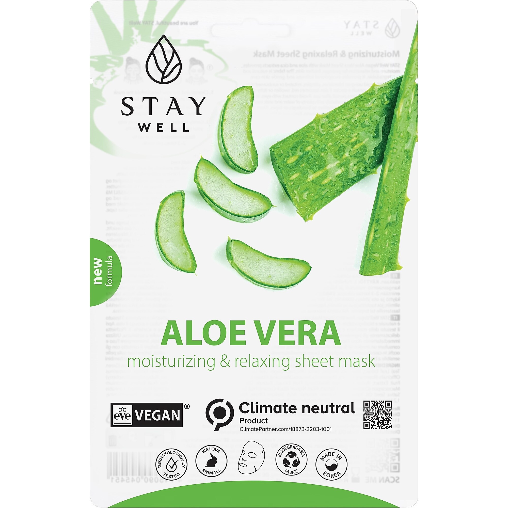 20 G STAY WELL VEGAN SHEET MASK ALOE Pleťová maska 1 of 2 Pleťová maska